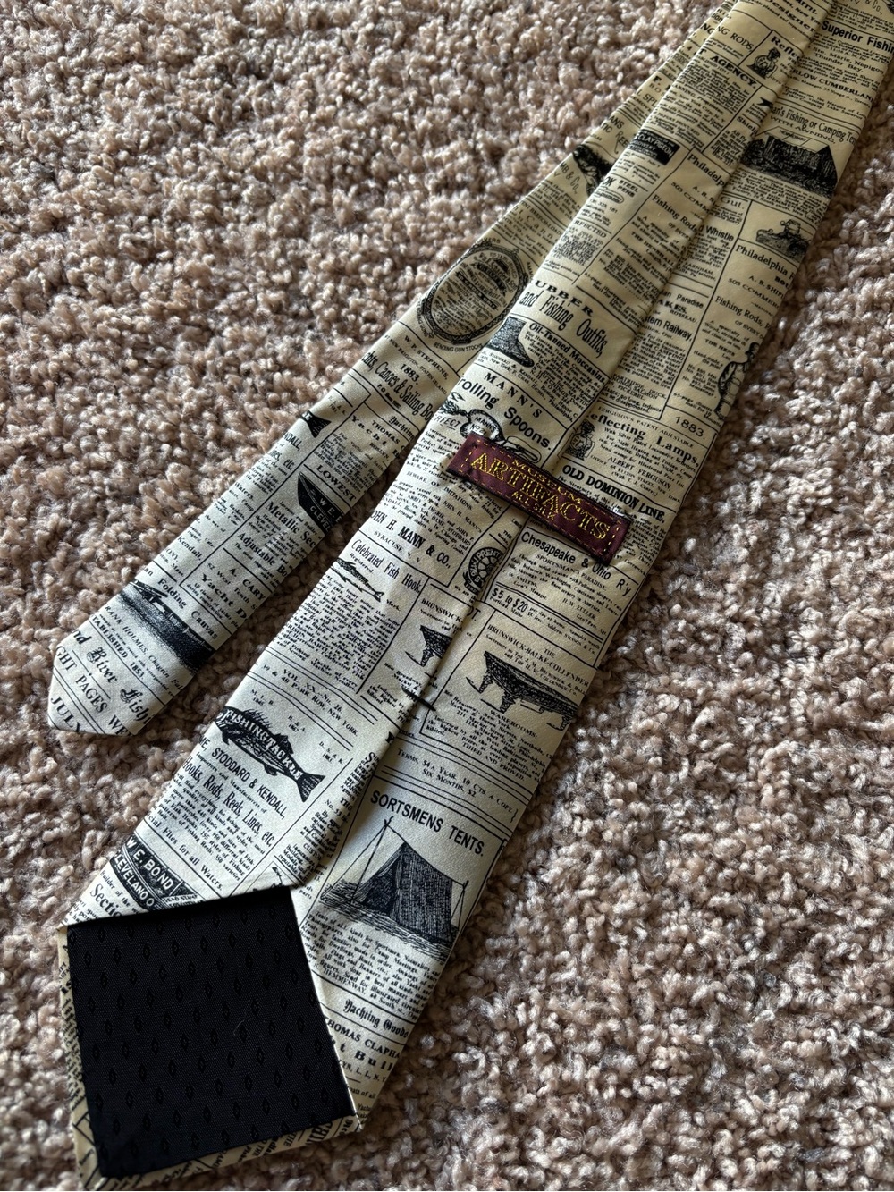 Museum Artifacts all Silk Tie with newspaper design